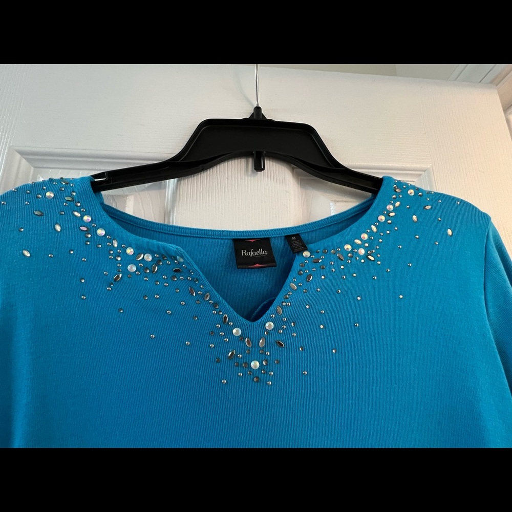 EUC Rafaela Blue long sleeve top with accents - Size M
